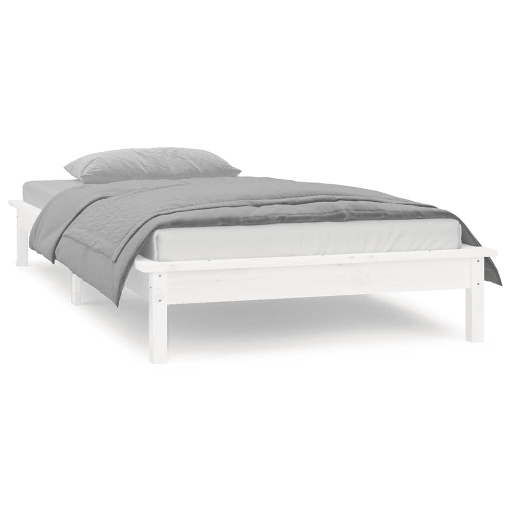 sengeramme med LED-lys 90x190 cm Single massivt træ hvid
