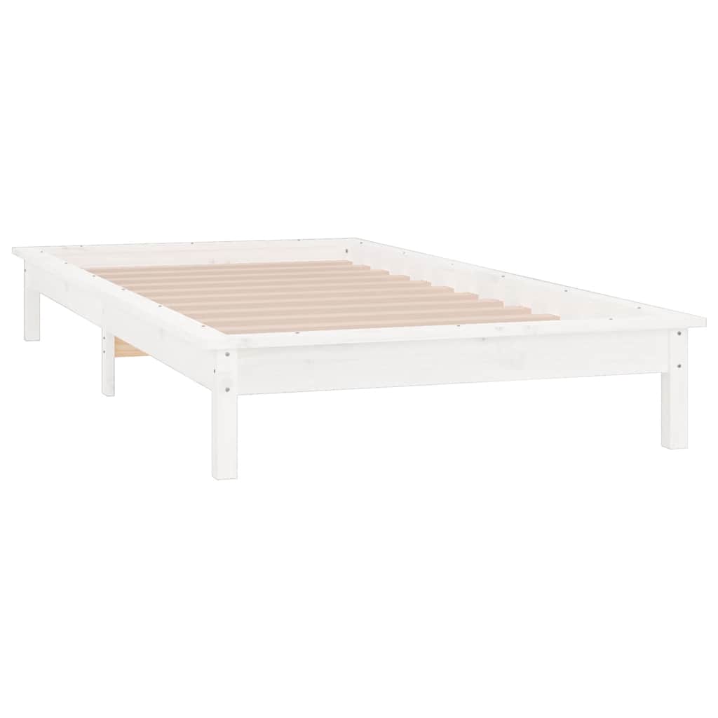 sengeramme med LED-lys 90x190 cm Single massivt træ hvid