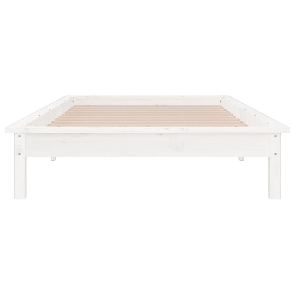 sengeramme med LED-lys 90x190 cm Single massivt træ hvid
