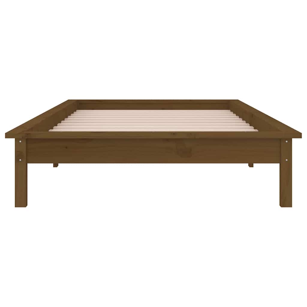 sengeramme med LED-lys 90x190 cm Single massivt træ gyldenbrun