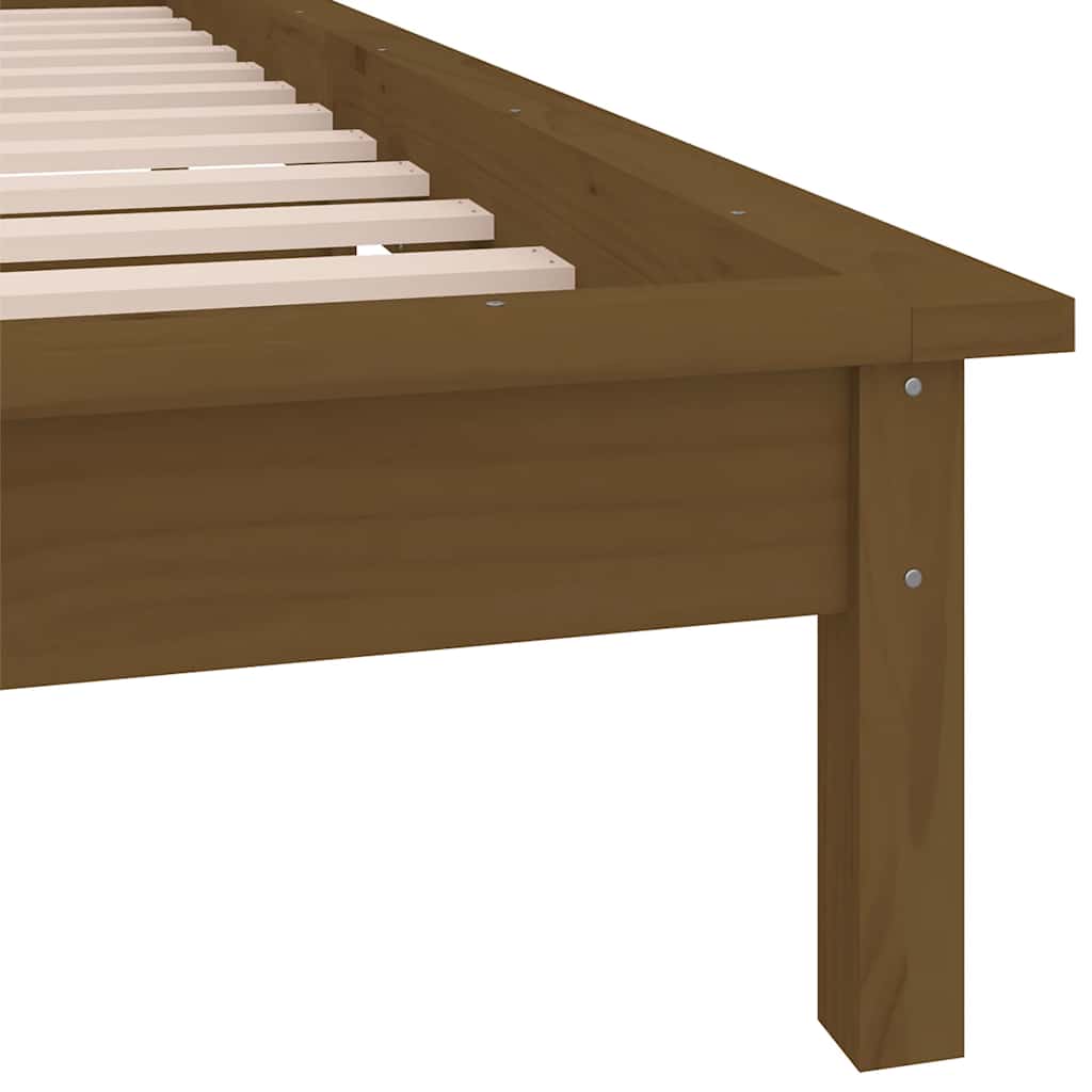 sengeramme med LED-lys 90x190 cm Single massivt træ gyldenbrun