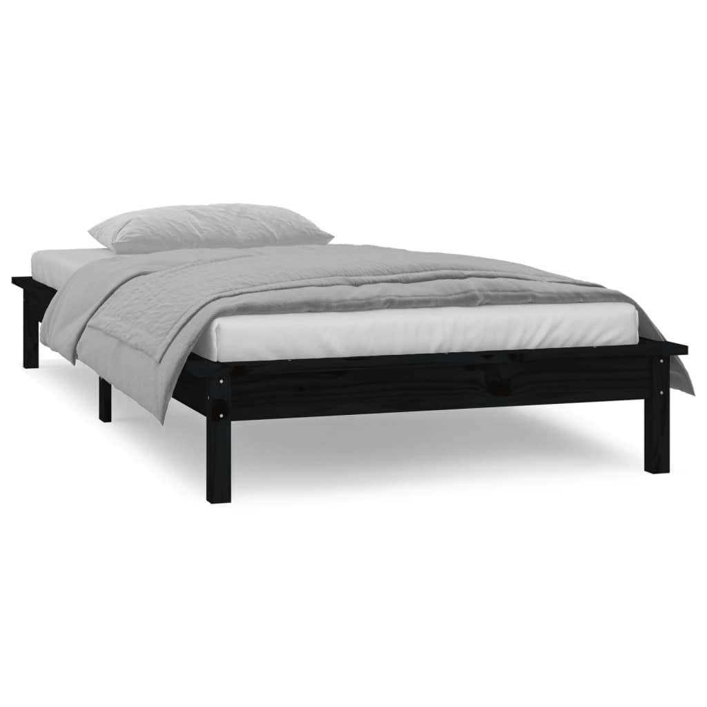 sengeramme med LED-lys 90x190 cm Single massivt træ sort