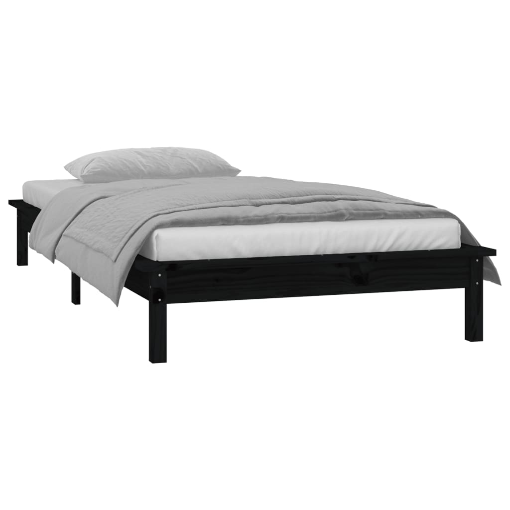 sengeramme med LED-lys 90x190 cm Single massivt træ sort