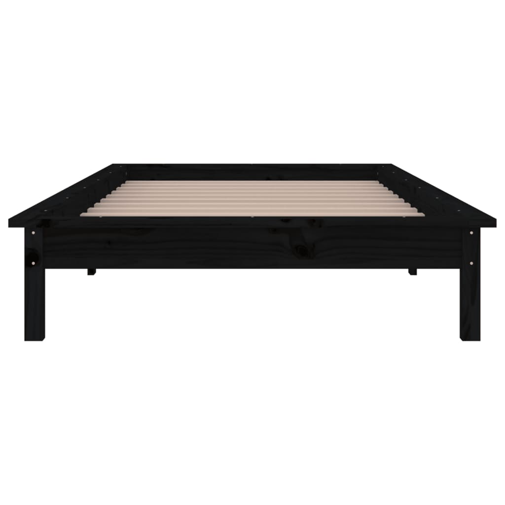 sengeramme med LED-lys 90x190 cm Single massivt træ sort
