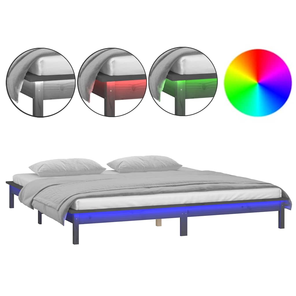 sengeramme med LED-lys 120x190 cm Small Double massivt træ grå