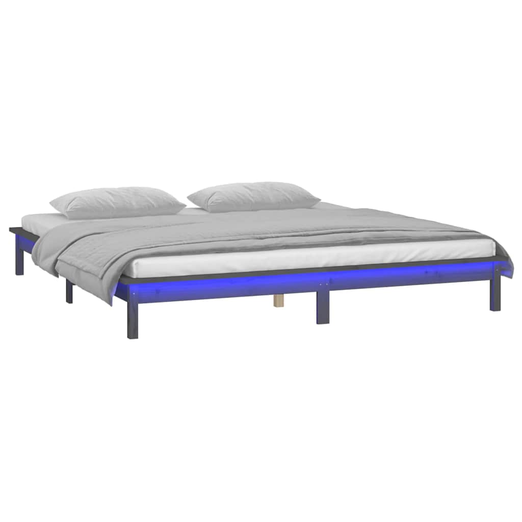 sengeramme med LED-lys 120x190 cm Small Double massivt træ grå