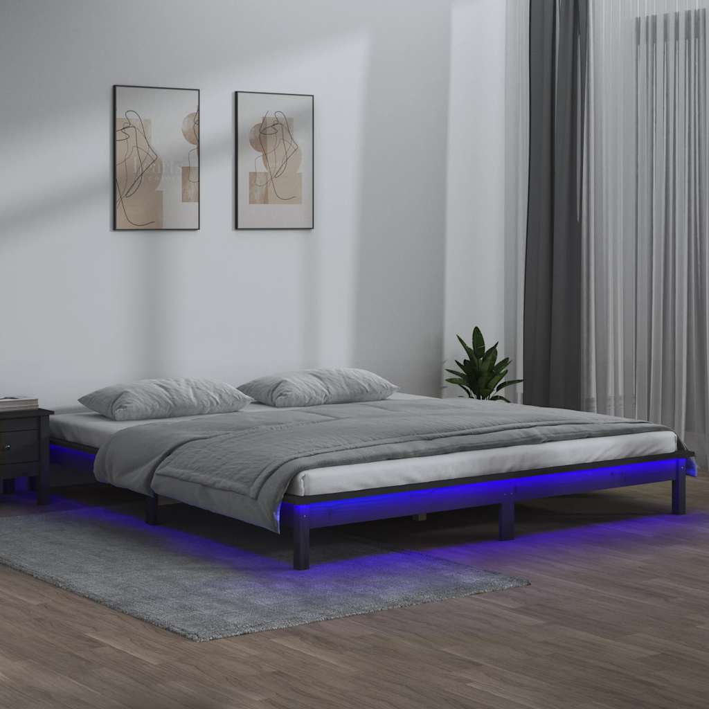 sengeramme med LED-lys 120x190 cm Small Double massivt træ grå