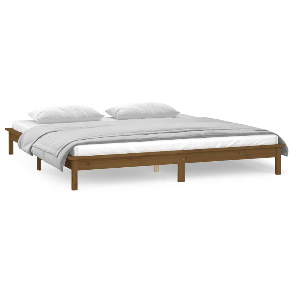 sengeramme med LED-lys 120x190 cm massivt træ gyldenbrun