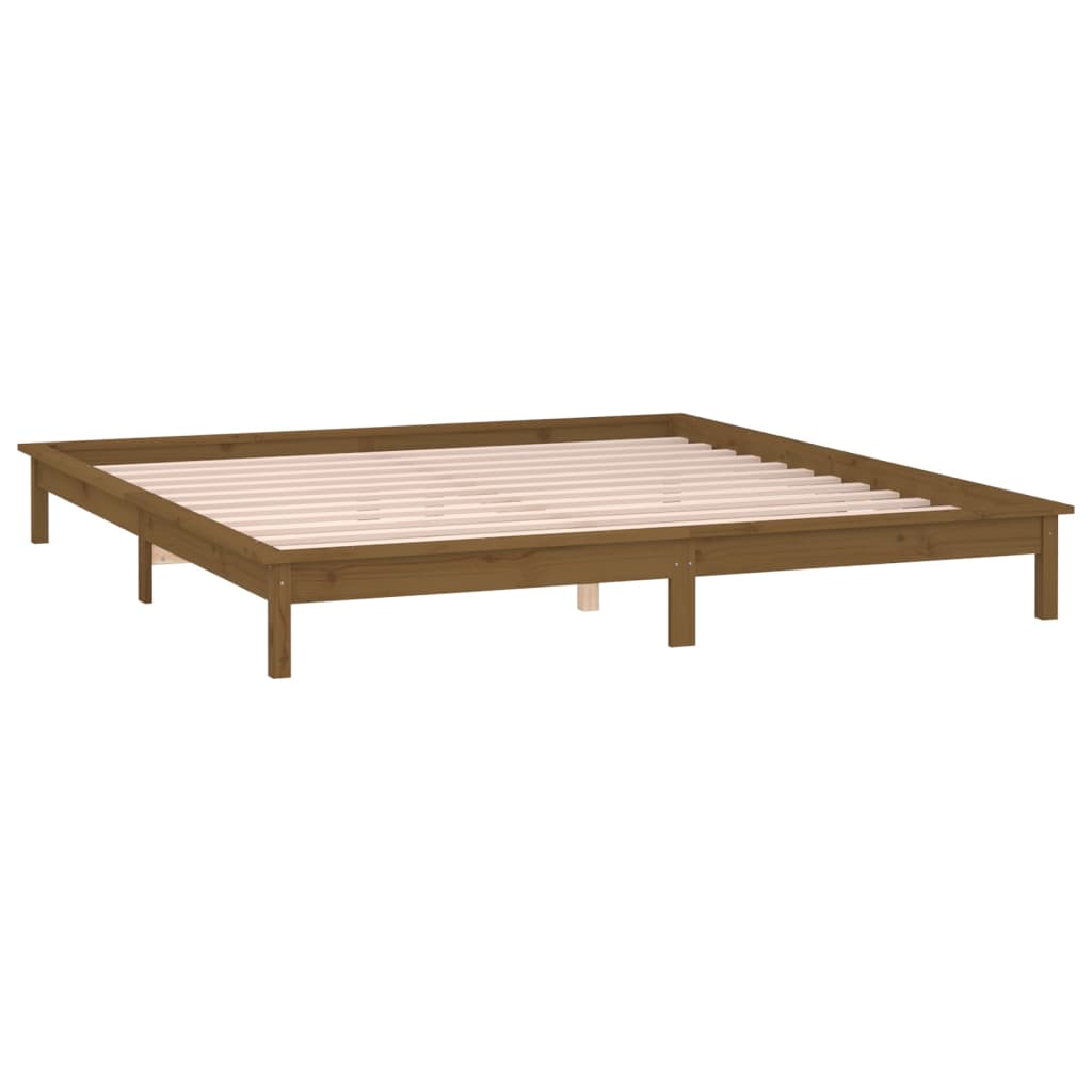 sengeramme med LED-lys 120x190 cm massivt træ gyldenbrun