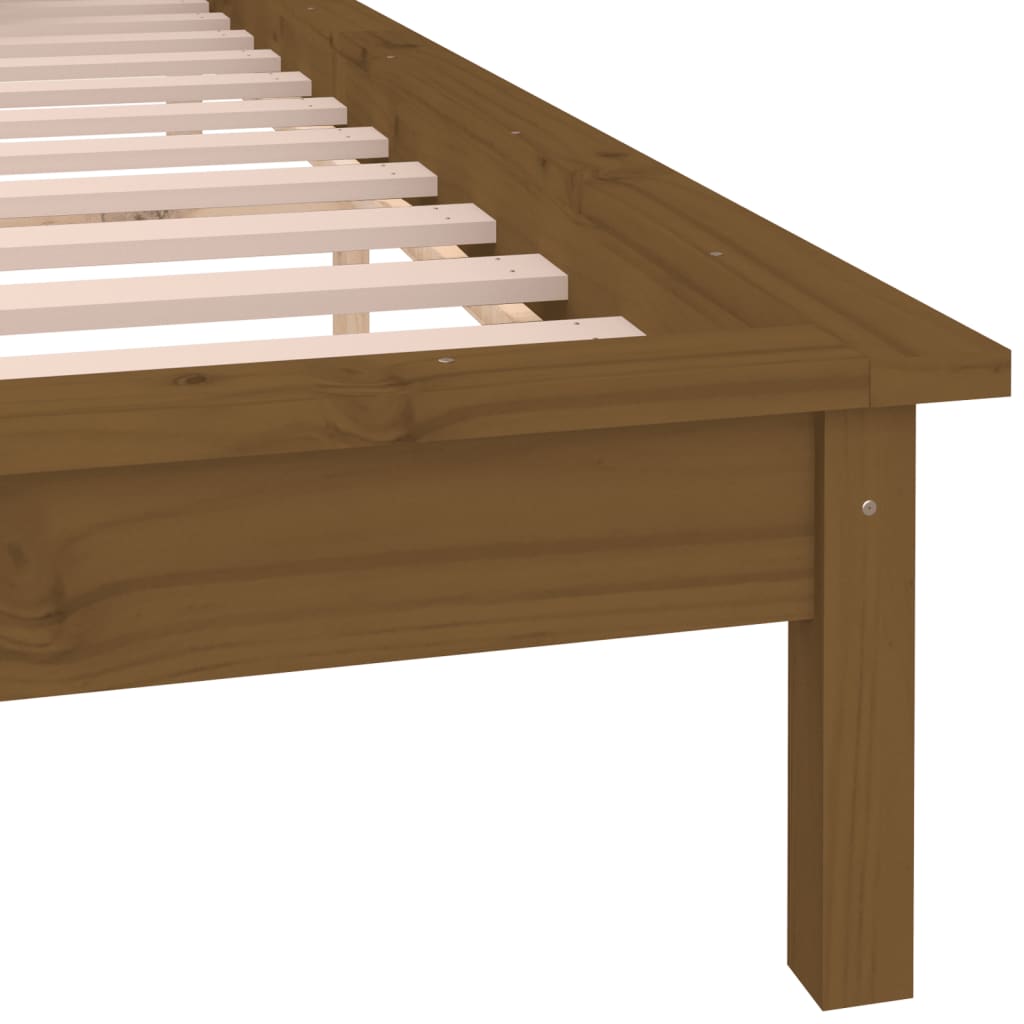 sengeramme med LED-lys 120x190 cm massivt træ gyldenbrun