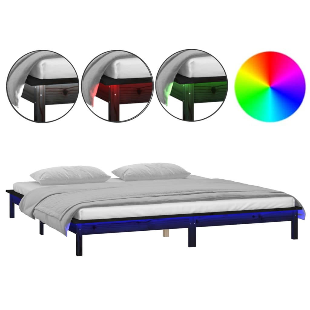 sengeramme med LED-lys 120x190 cm Small Double massivt træ sort