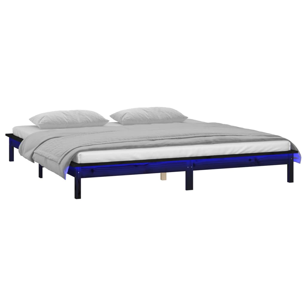 sengeramme med LED-lys 120x190 cm Small Double massivt træ sort