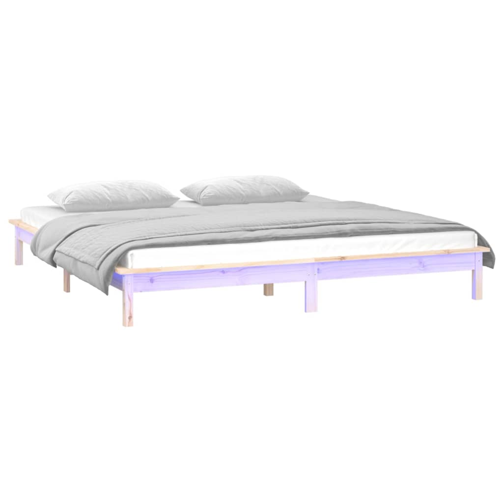 sengeramme med LED 135x190 cm dobbeltseng massivt træ