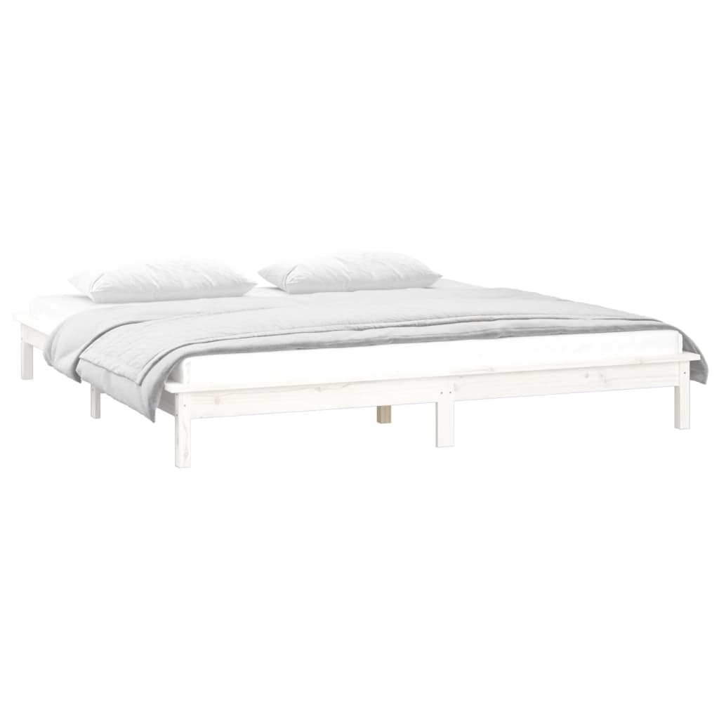sengeramme med LED-lys 135x190 cm dobbelt massivt træ hvid