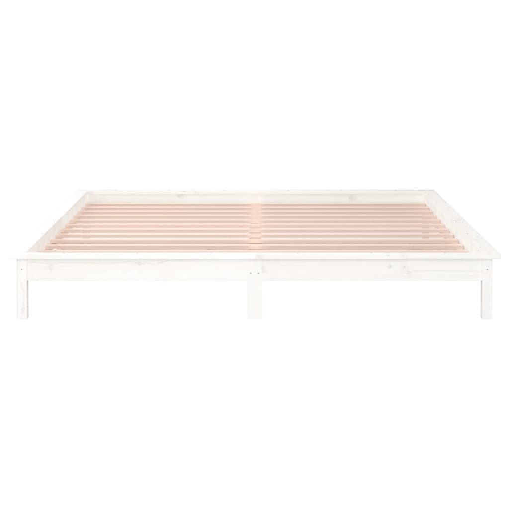 sengeramme med LED-lys 135x190 cm dobbelt massivt træ hvid