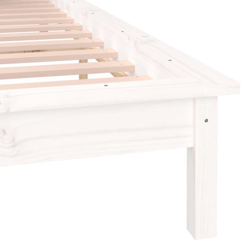 sengeramme med LED-lys 135x190 cm dobbelt massivt træ hvid