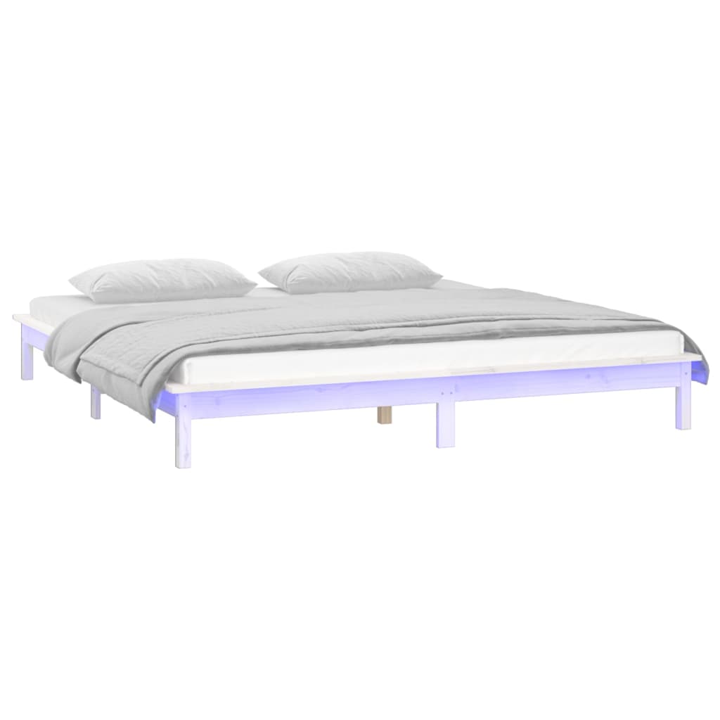 sengeramme med LED-lys 140x190 cm massivt træ hvid