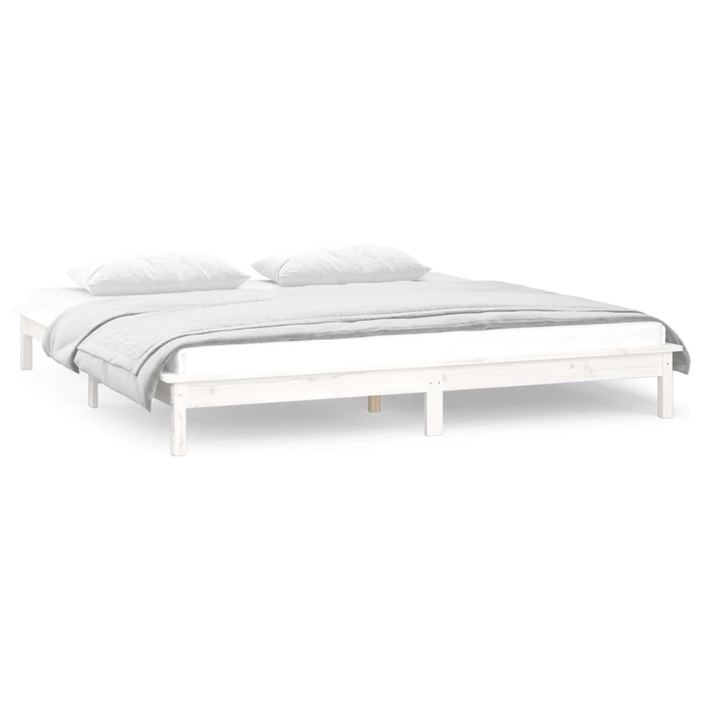 sengeramme med LED-lys 140x190 cm massivt træ hvid