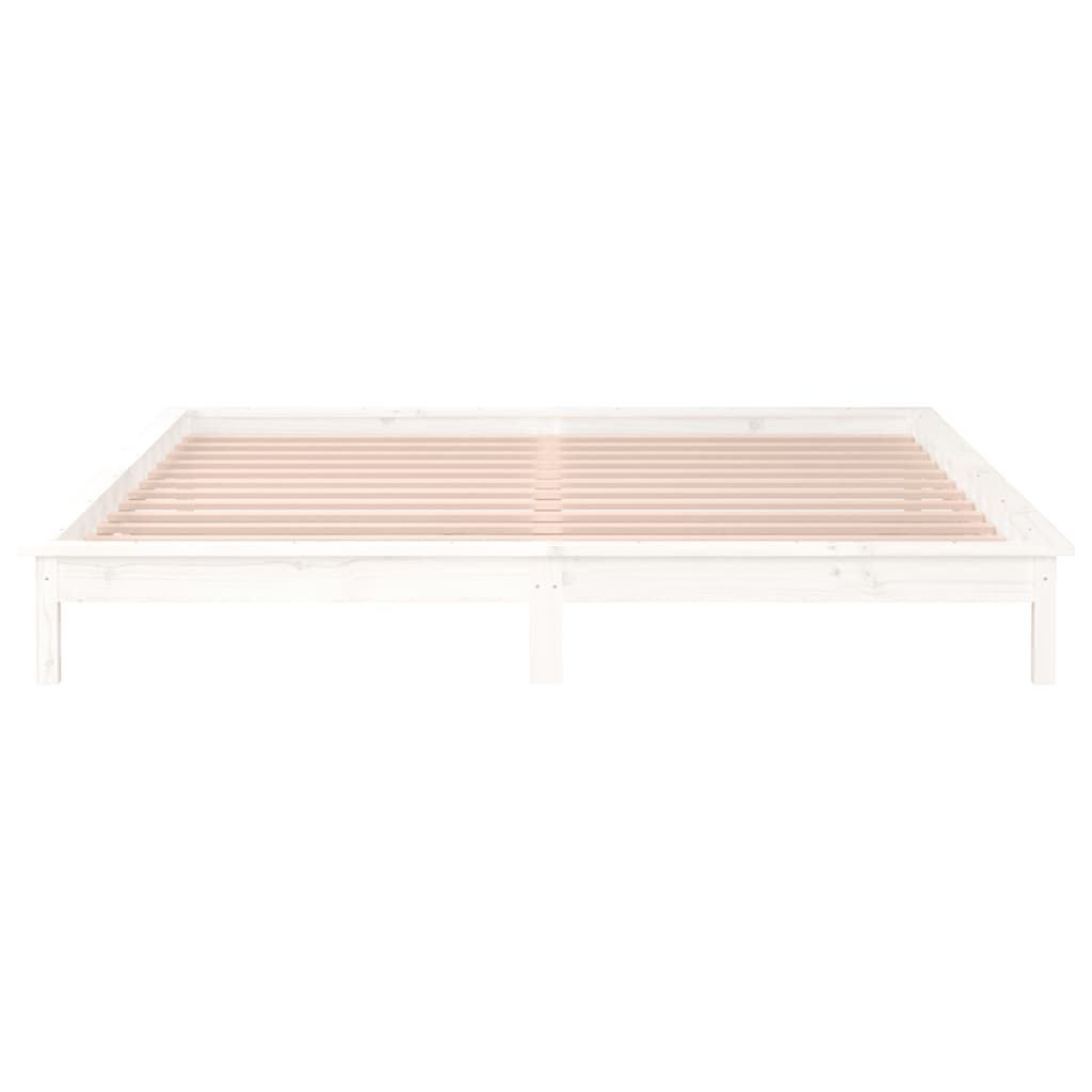 sengeramme med LED-lys 140x190 cm massivt træ hvid