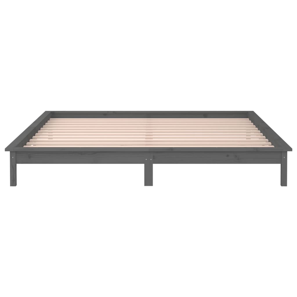 sengeramme med LED-lys 140x190 cm massivt træ grå