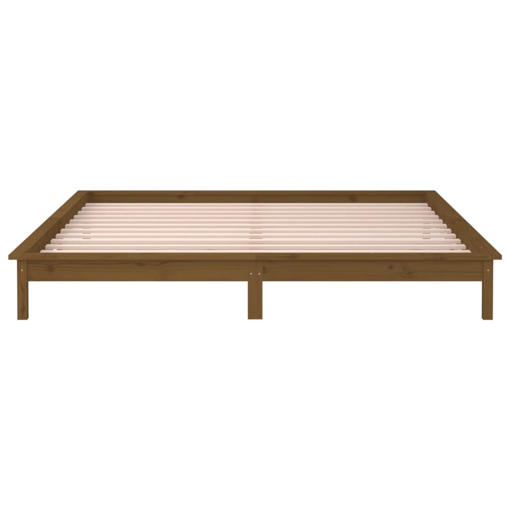 sengeramme med LED-lys 140x190 cm massivt træ gyldenbrun