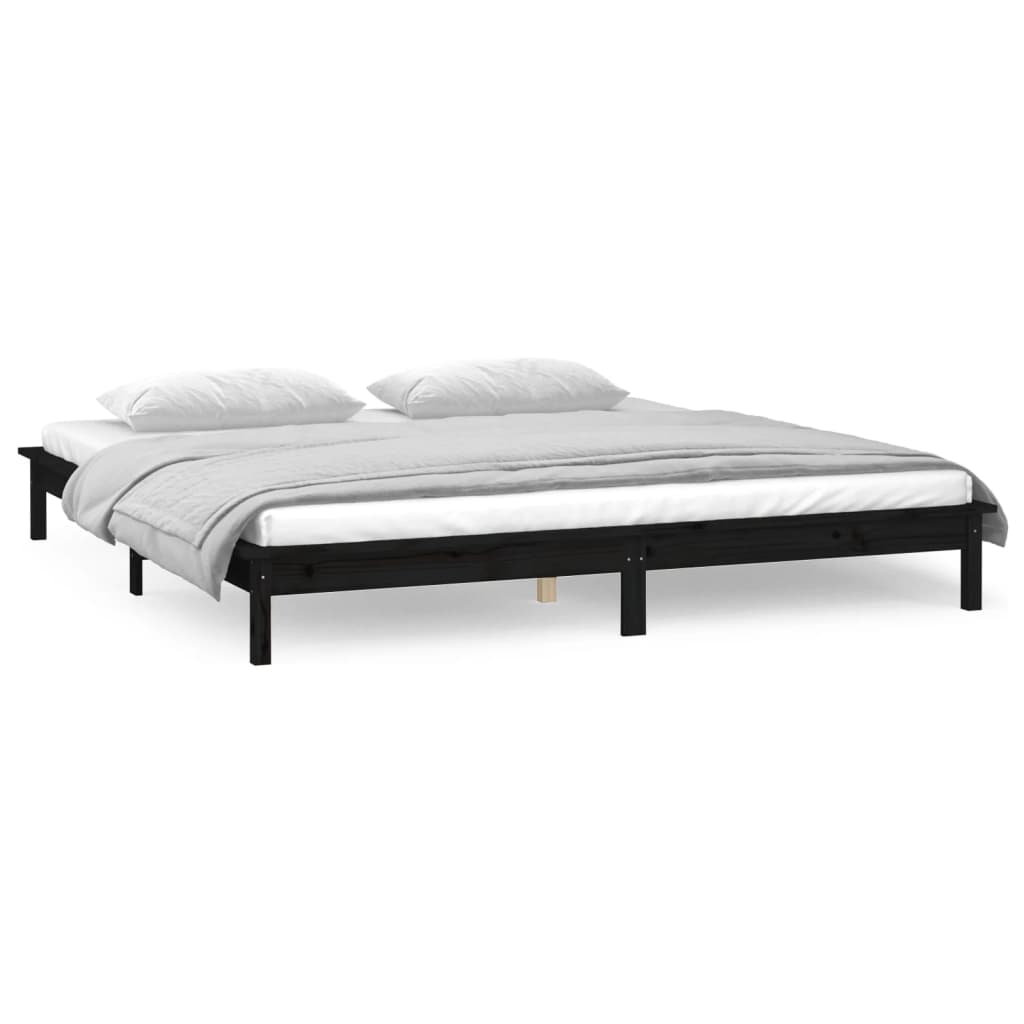 sengeramme med LED-lys 140x190 cm massivt træ sort