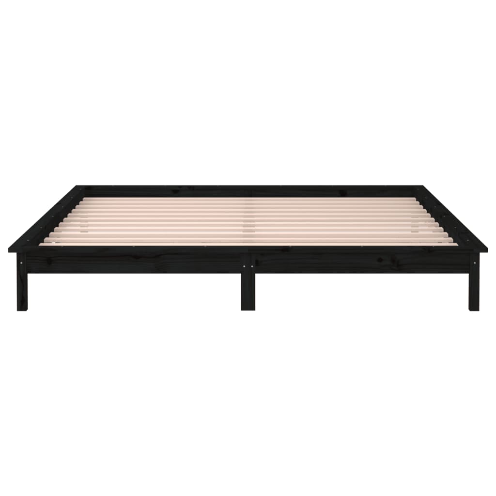 sengeramme med LED-lys 140x190 cm massivt træ sort