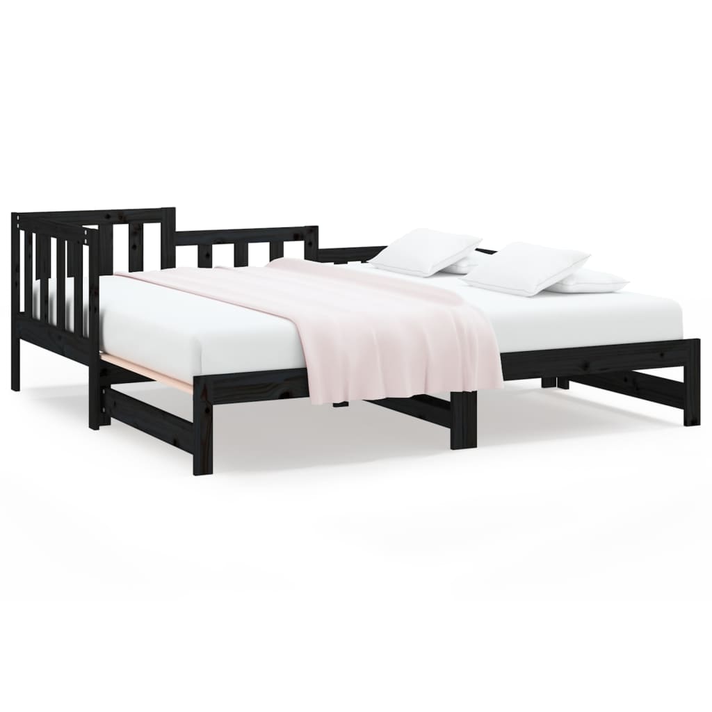 daybed med udtræk 2x(80x200) cm massivt fyrretræ sort
