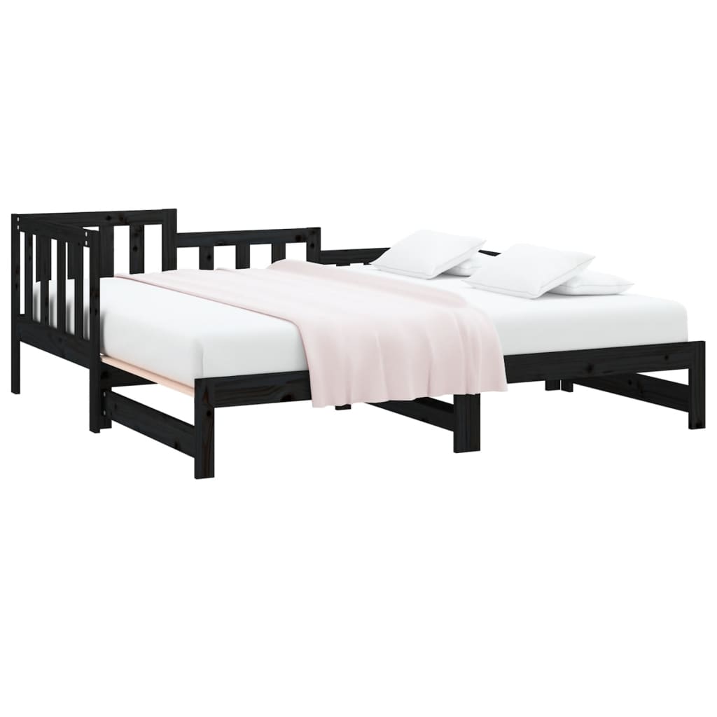 daybed med udtræk 2x(80x200) cm massivt fyrretræ sort
