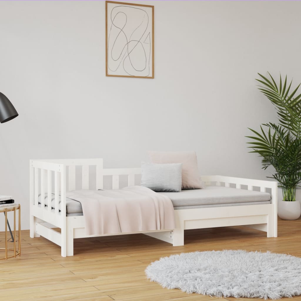 daybed med udtræk 90x190 cm massivt fyrretræ hvid