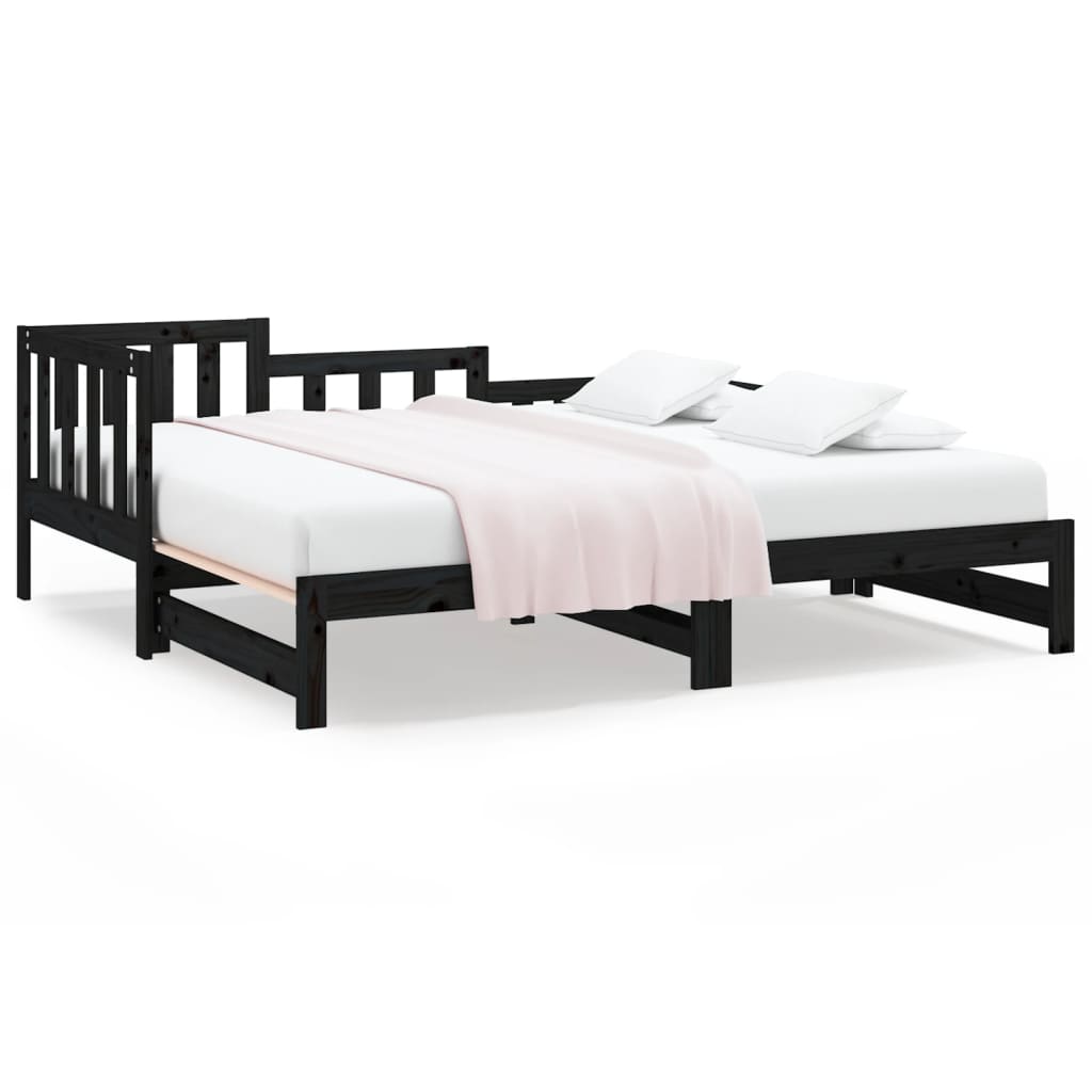 daybed med udtræk 2x(90x190) cm massivt fyrretræ sort