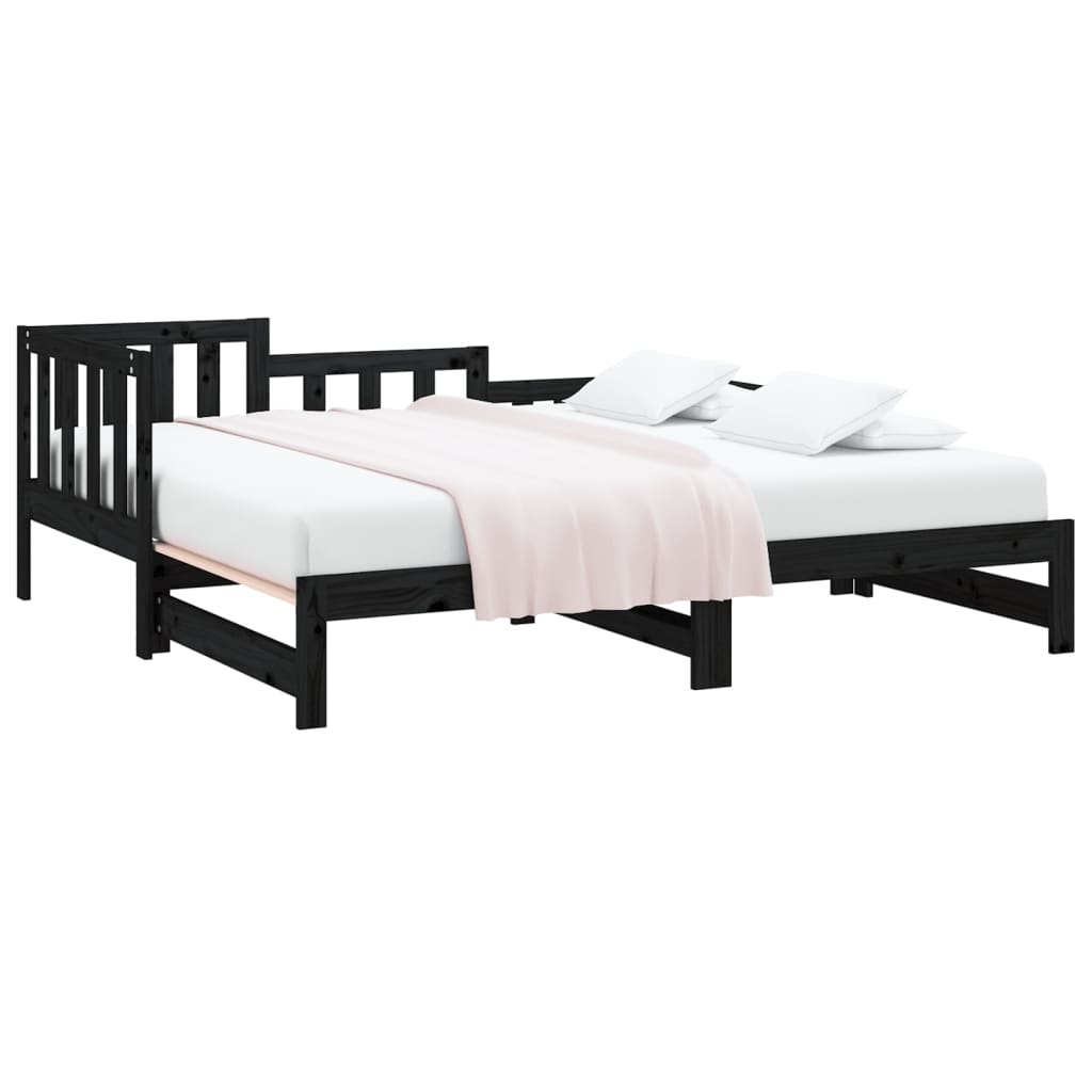 daybed med udtræk 2x(90x190) cm massivt fyrretræ sort