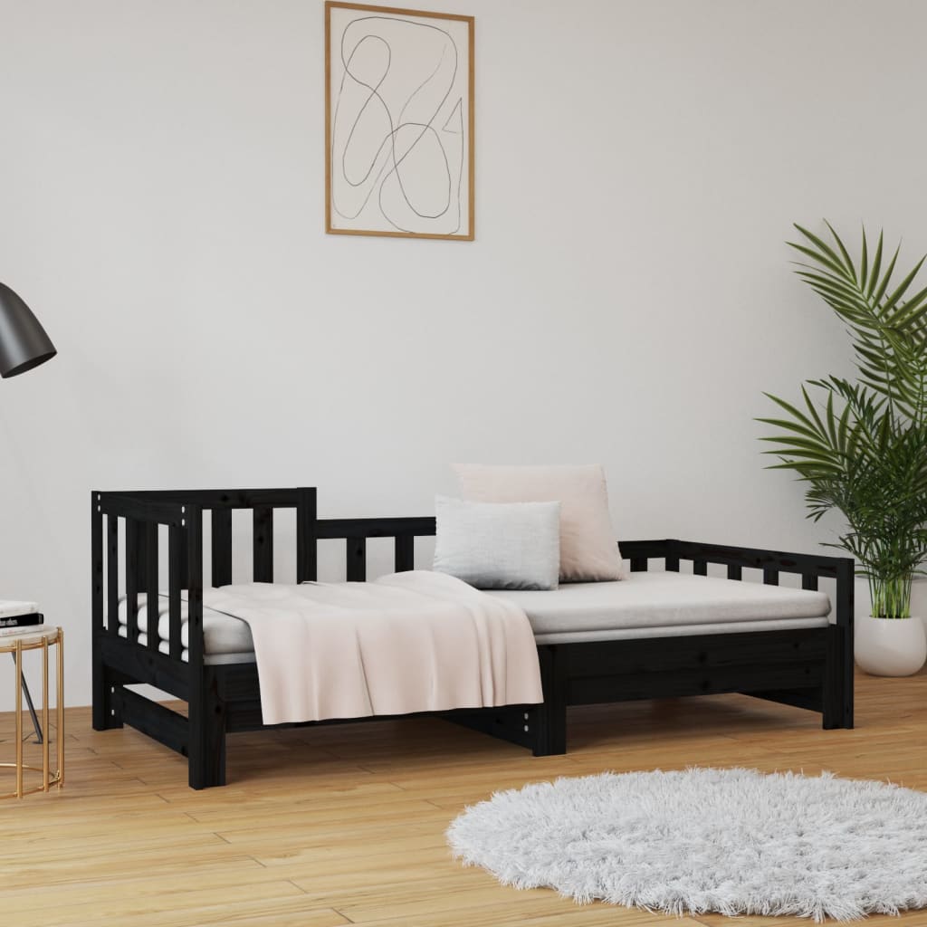 daybed med udtræk 2x(90x190) cm massivt fyrretræ sort