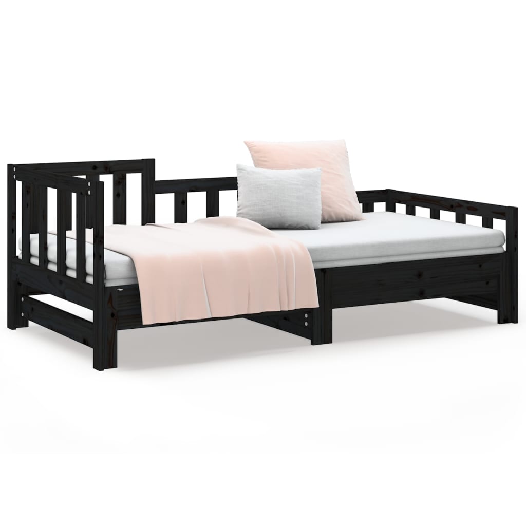 daybed med udtræk 2x(90x190) cm massivt fyrretræ sort