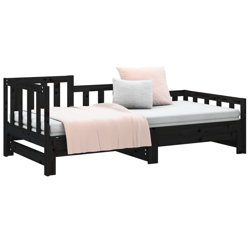 daybed med udtræk 2x(90x190) cm massivt fyrretræ sort