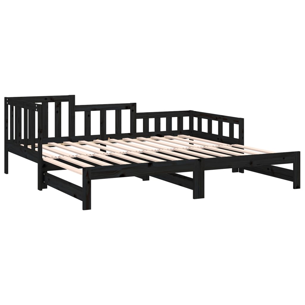 daybed med udtræk 2x(90x190) cm massivt fyrretræ sort