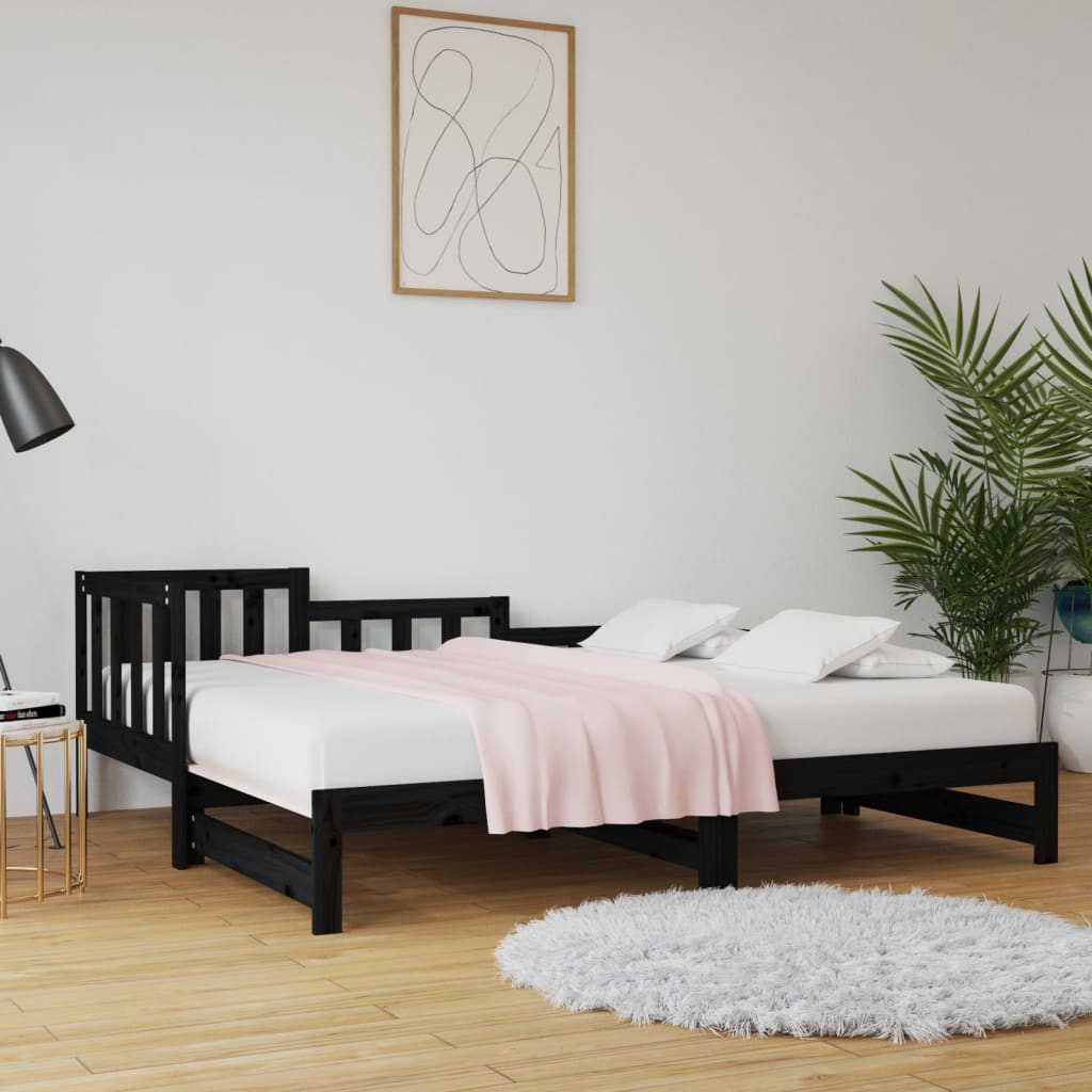 daybed med udtræk 2x(90x190) cm massivt fyrretræ sort