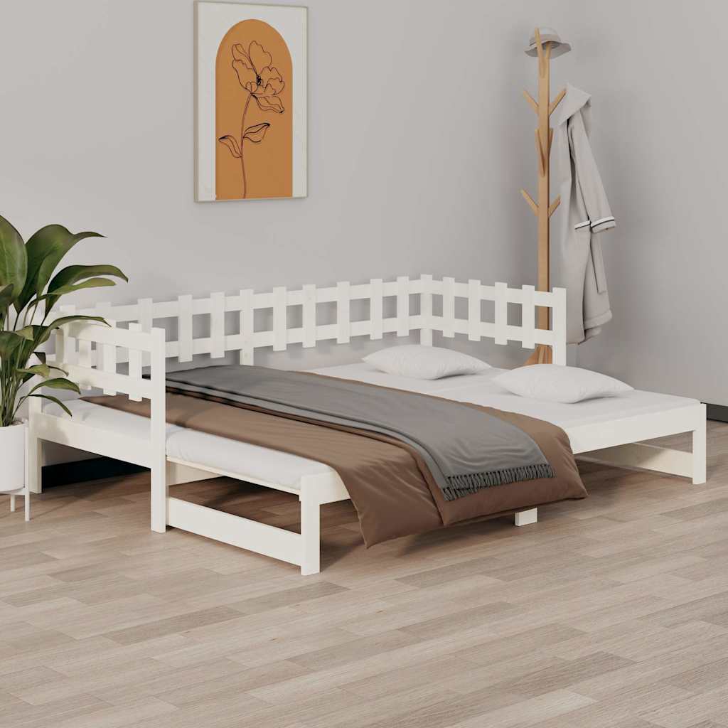 daybed med udtræk 2x(90x200) cm massivt fyrretræ hvid
