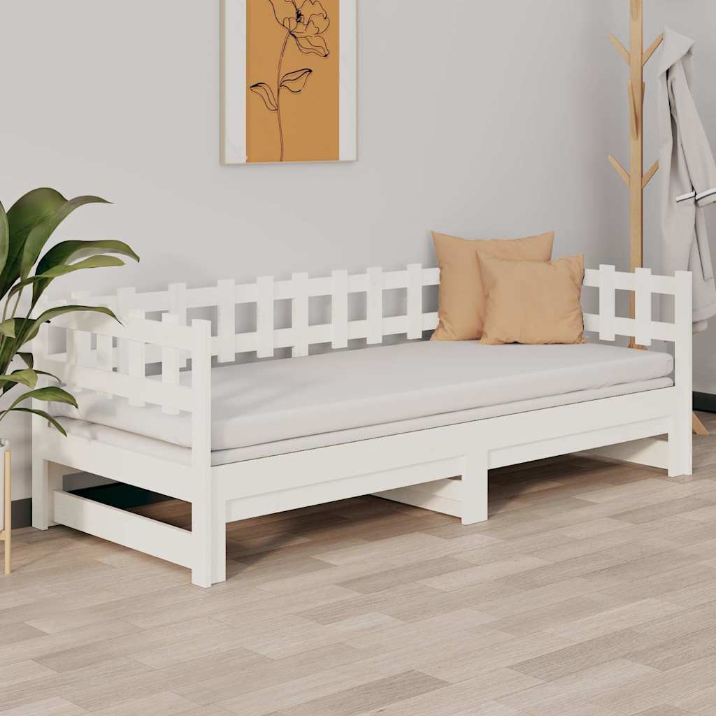 daybed med udtræk 2x(90x190) cm massivt fyrretræ hvid