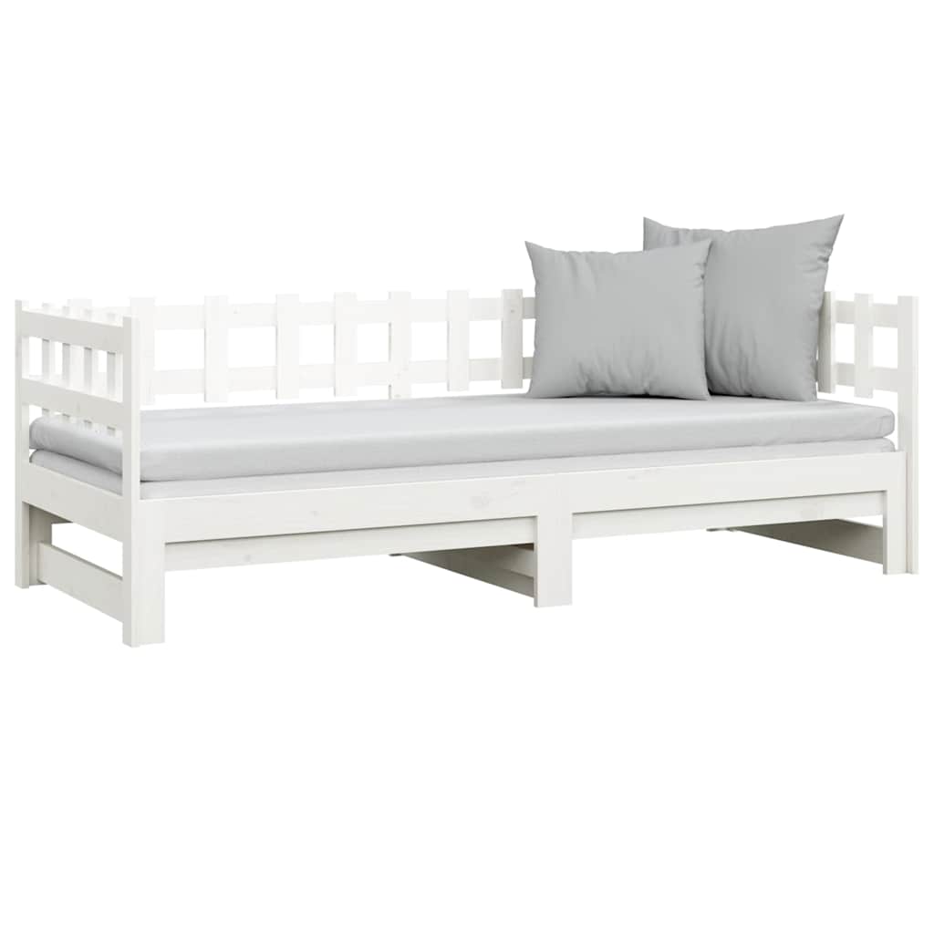 daybed med udtræk 2x(90x190) cm massivt fyrretræ hvid