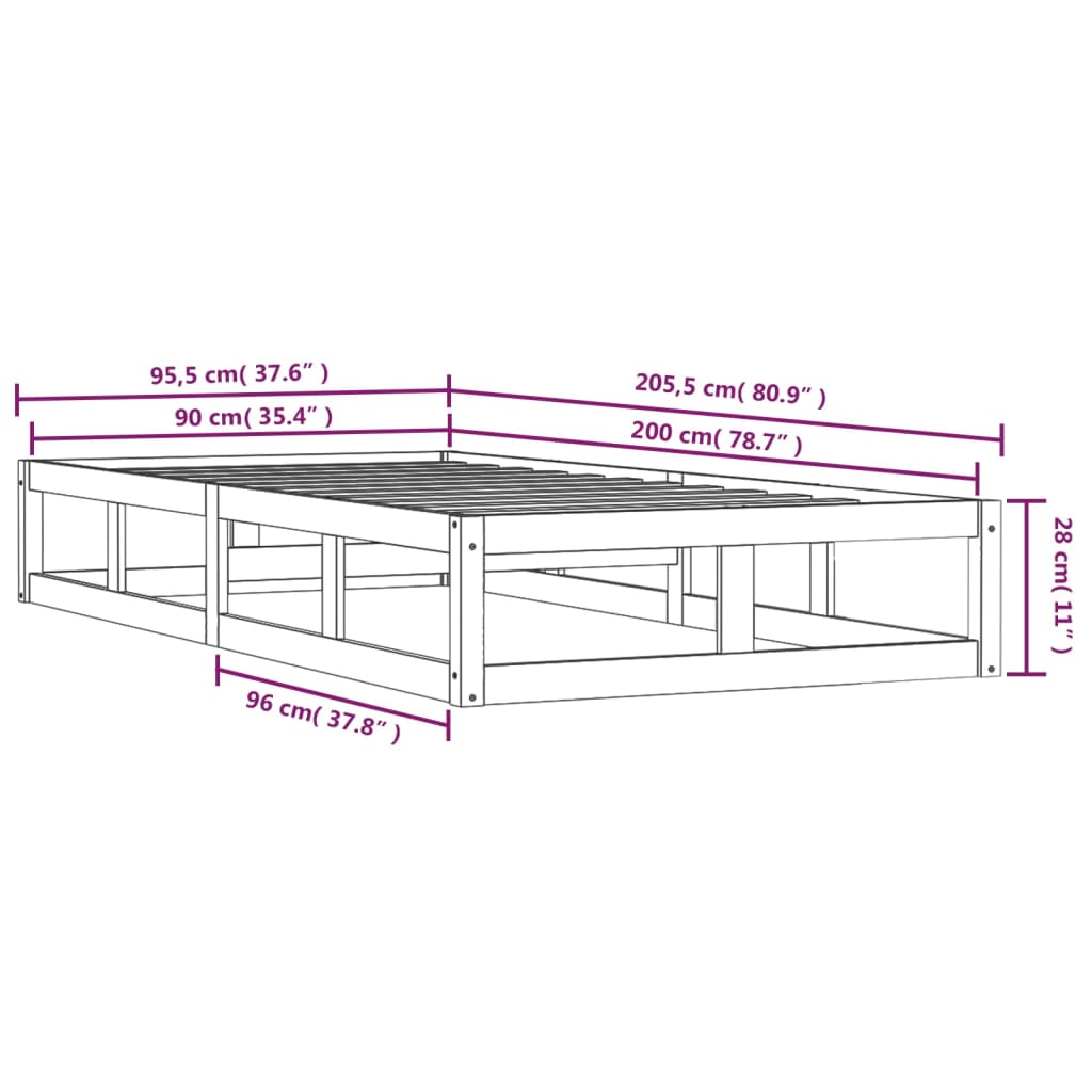 sengeramme 90x200 cm massivt træ sort