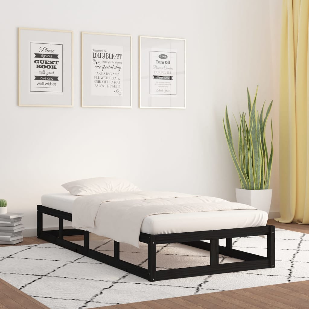 sengeramme 90x200 cm massivt træ sort