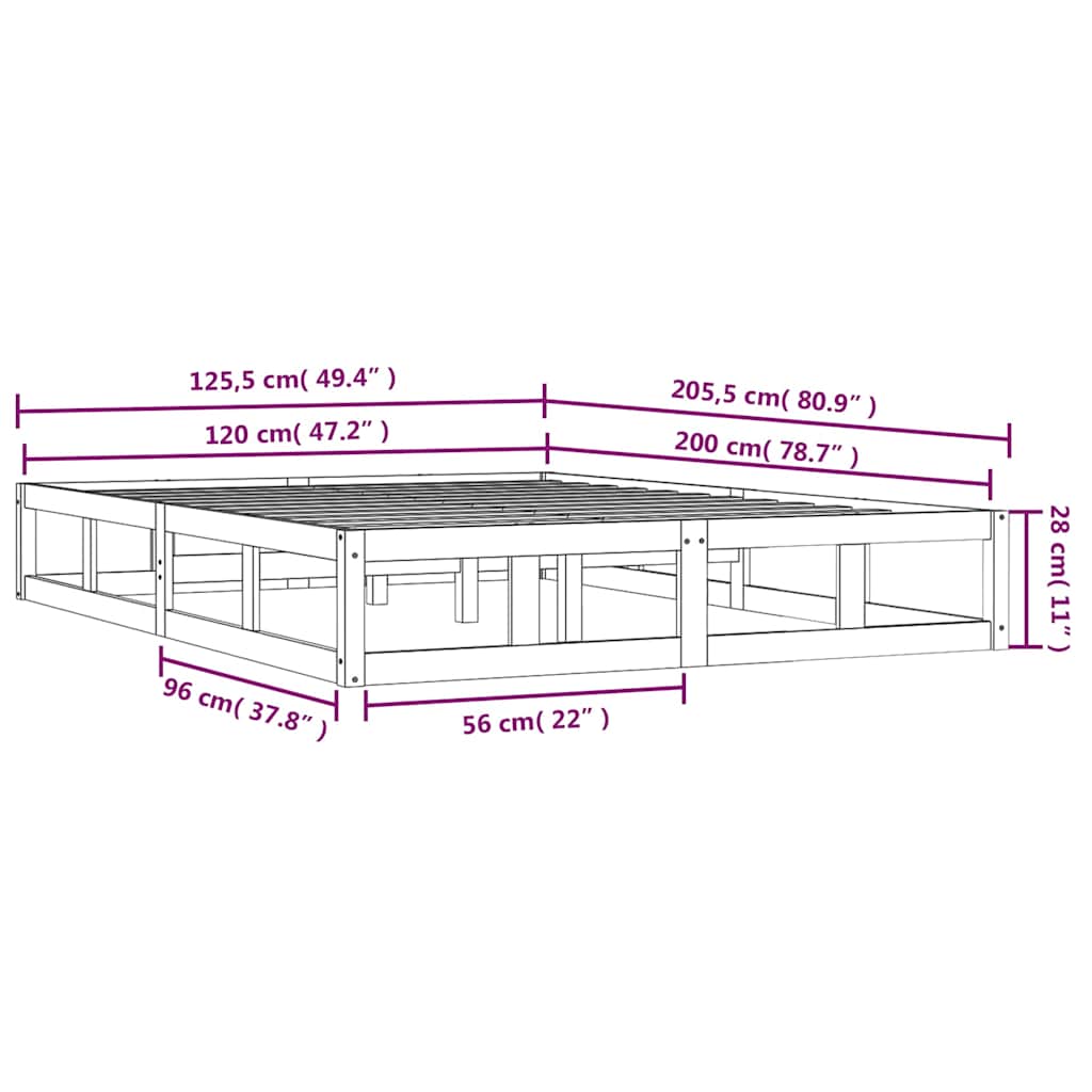 sengeramme 120x200 cm massivt træ hvid