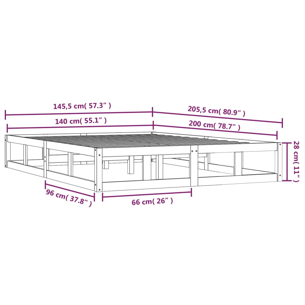 sengeramme 140x200 cm massivt træ