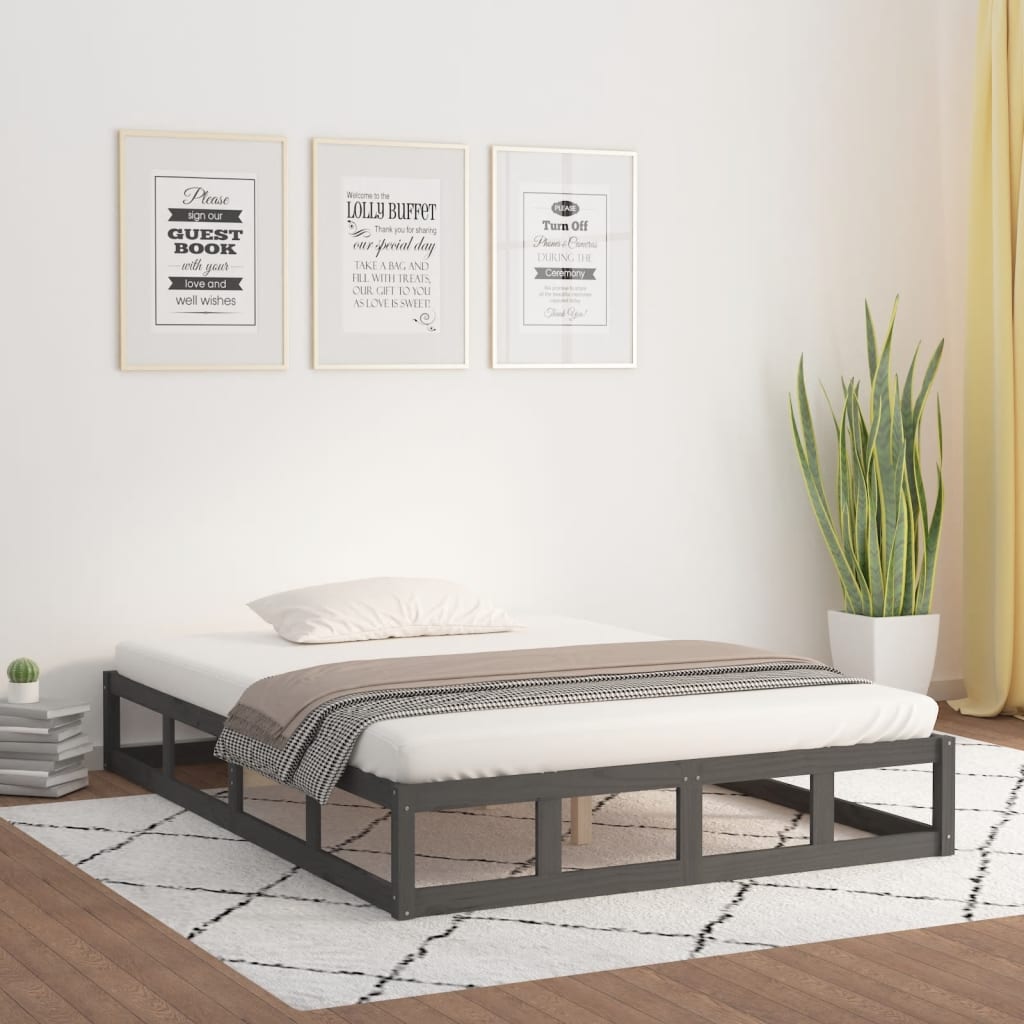 sengeramme 150x200 cm King Size massivt træ grå