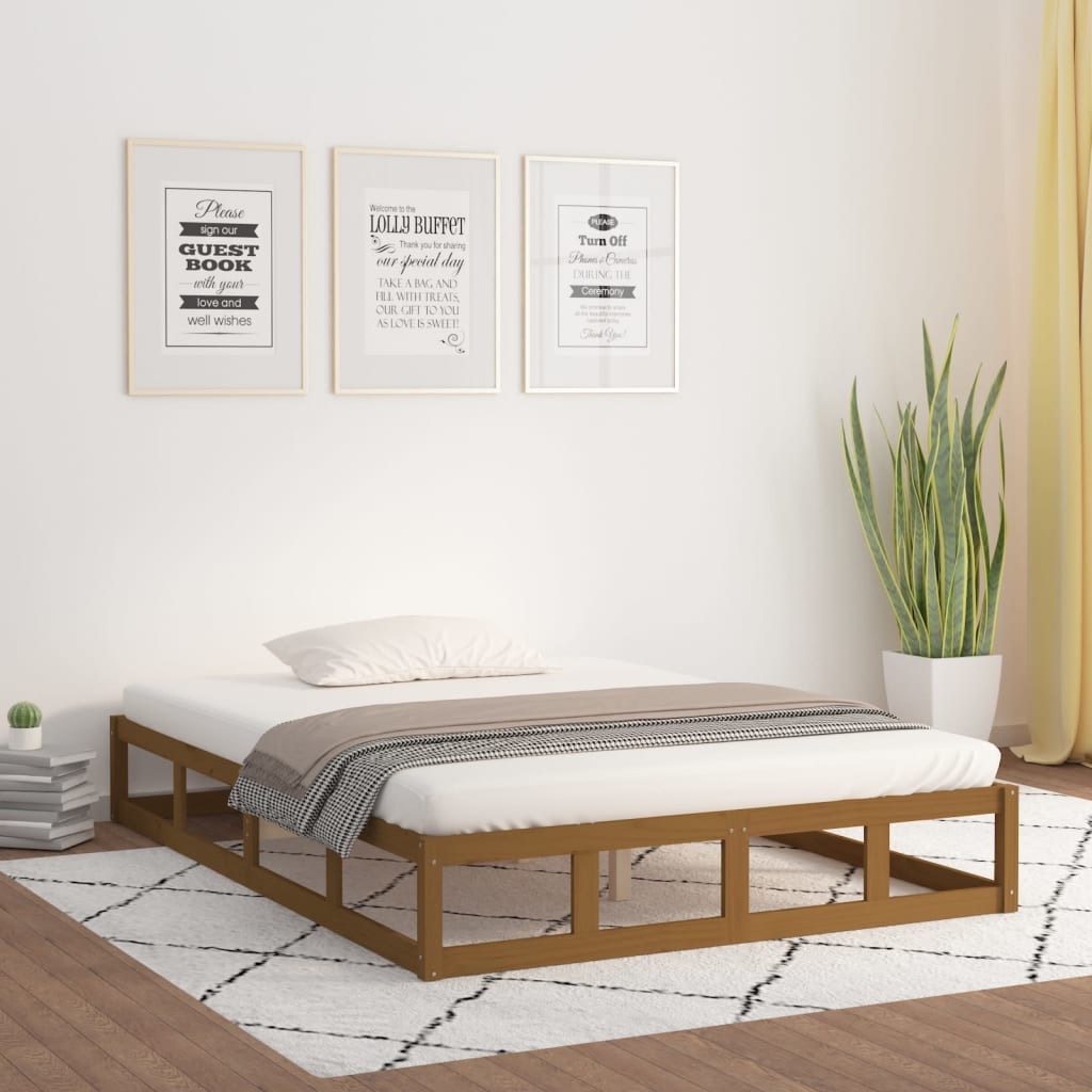 sengeramme 150x200 cm King Size massivt træ gyldenbrun
