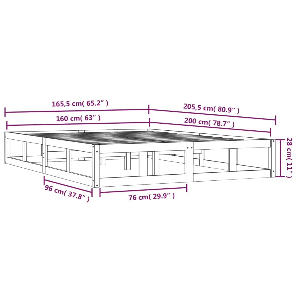 sengeramme 160x200 cm massivt træ hvid