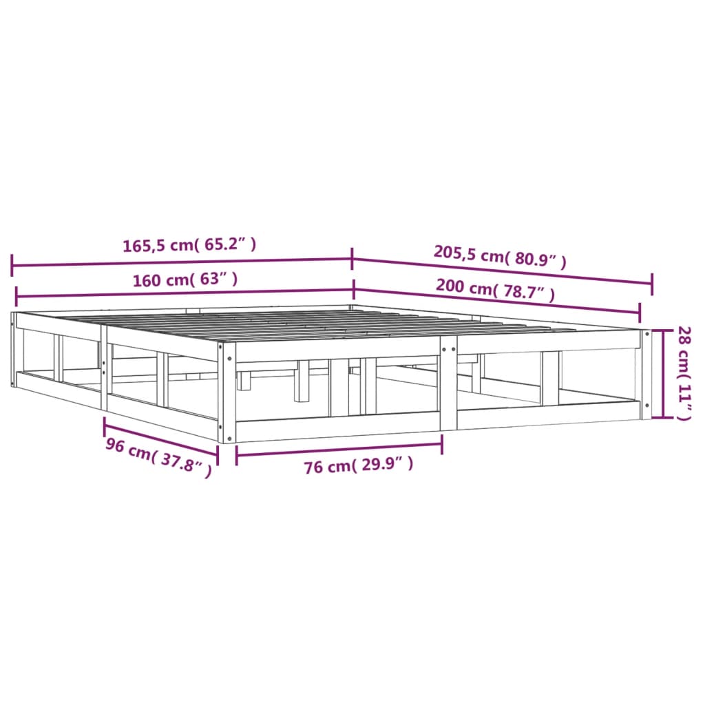 sengeramme 160x200 cm massivt træ sort