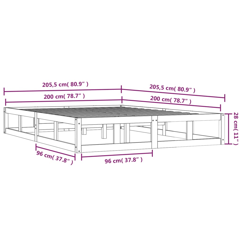sengeramme 200x200 cm massivt træ hvid