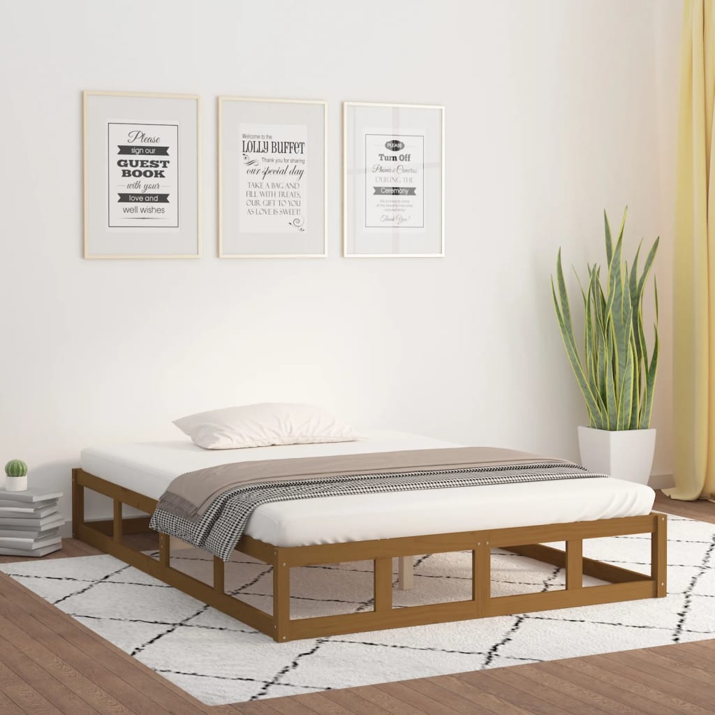 sengeramme 200x200 cm massivt træ gyldenbrun